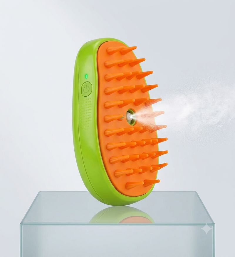 Cepillo Vaporizador 3 en 1 para Perros y Gatos — Baño en Seco, Pelo Suave en Minutos