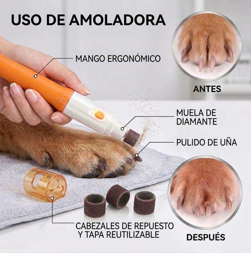 Pulidor Eléctrico de Uñas para Mascotas — Corte Sin Miedo, Sin Dolor