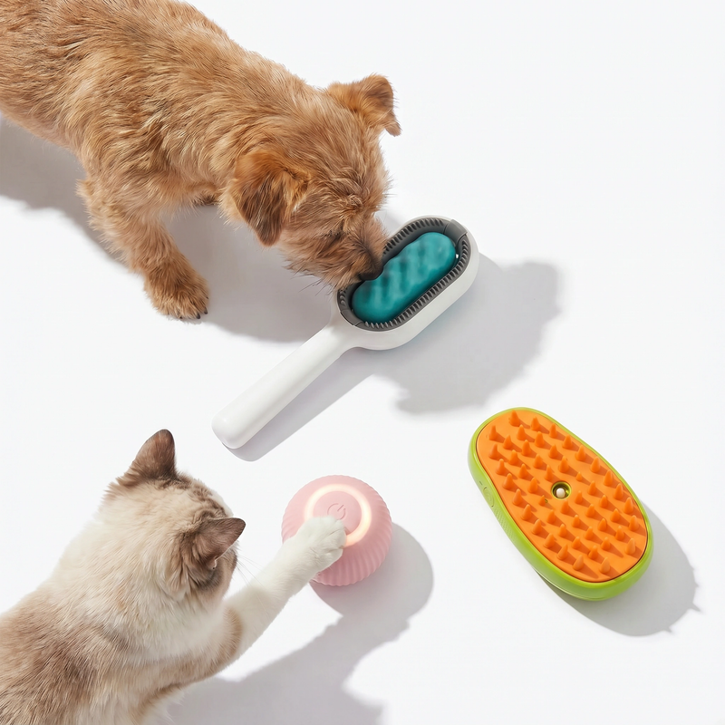 Combo Mascota Feliz 3 en 1 — Cepillo Vaporizador + Removedor de Pelo + Pelota Inteligente